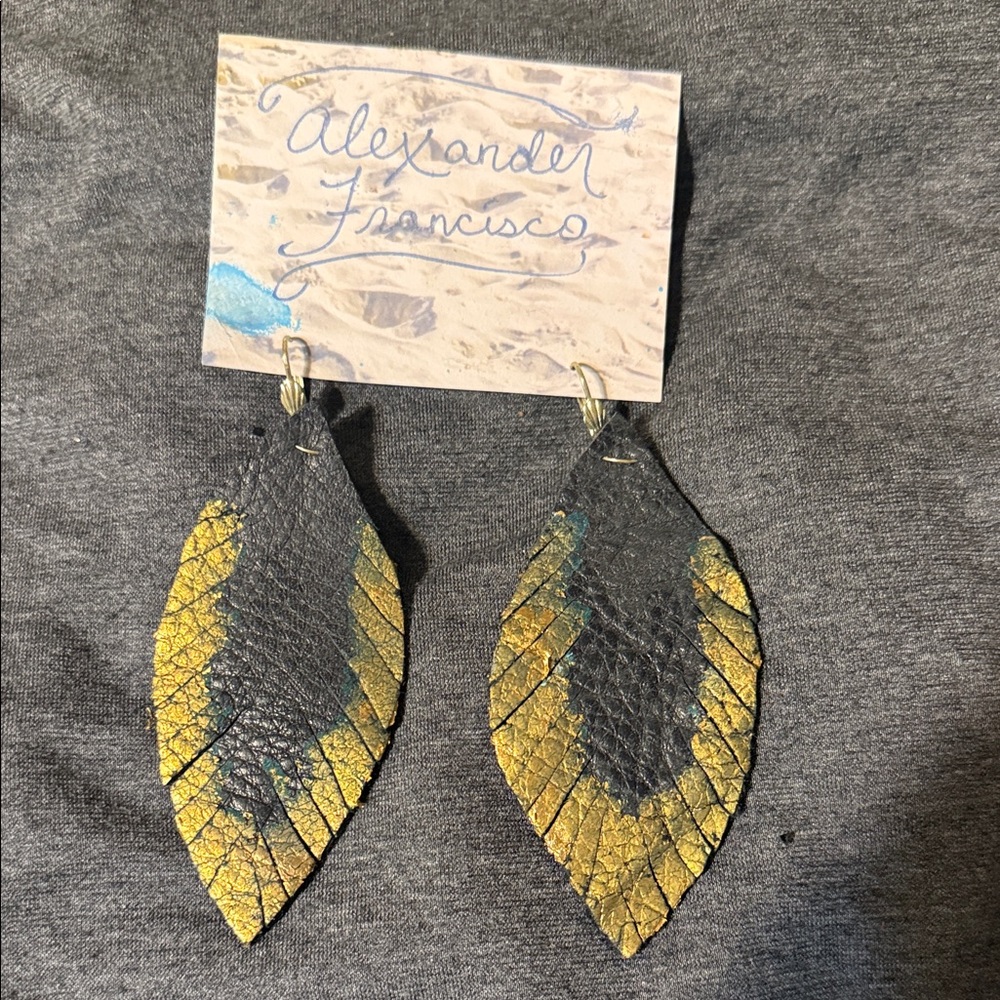 Gold and Black Leaf Earrings